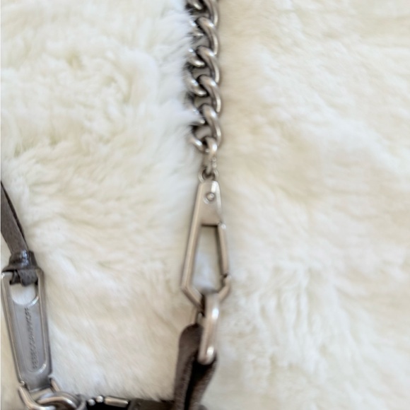 REBECCA MINKOFF Mac Daddy Crossbody Bag Grey Taupe Leather Chain Strap - Picture 5 of 14